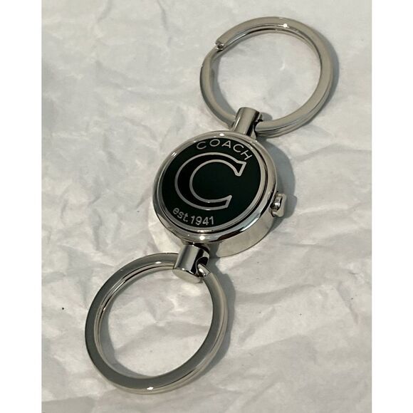 Coach Silver Green Black Dual Key Chain / Fob Purse Charm with Release - Picture 3 of 12